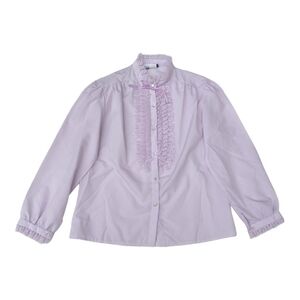 Rhapsody Top Vintage 80s Lavender High Neck Ruffle Collar Cottagecore Retro SZ M